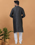 Readymade Men's Kurta Pyjama Black Kurta Silk Churidar Back View