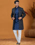 Italian Nawabi Indo Western Blackish Blue Indo Western Jacquard Silk Pant Close-up View