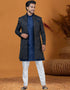 Italian Nawabi Indo Western Blackish Blue Indo Western Jacquard Silk Pant Front View