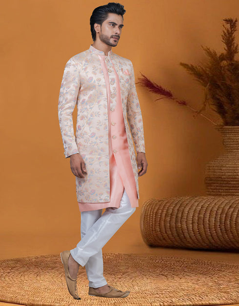 Italian Nawabi Indo Western German Pitch Indo Western Jacquard Silk Pant Close-up View