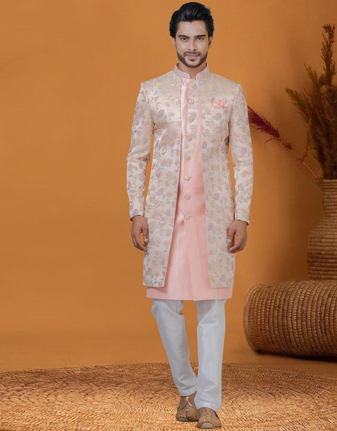 Italian Nawabi Indo Western German Pitch Indo Western Jacquard Silk Pant Front View
