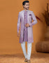 Italian Nawabi Indo Western Violet Indo Western Jacquard Silk Pant Front View