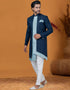 Italian Nawabi Indo Western Navy Blue Indo Western Jacquard Silk Pant Close-up View