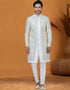 Italian Nawabi Indo Western Off White Sky Indo Western Jacquard Silk Pant Front View