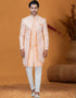 Italian Nawabi Indo Western Peach Indo Western Jacquard Silk Pant Front View