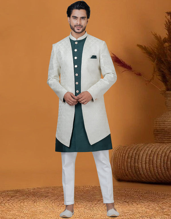 Italian Nawabi Indo Western Light Pista Indo Western Jacquard Silk Pant Front View