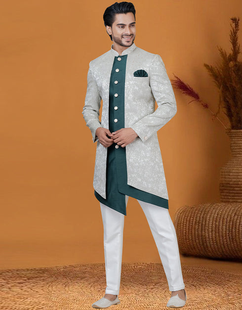Italian Nawabi Indo Western Light Pista Indo Western Jacquard Silk Pant Close-up View