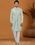 Italian Nawabi Indo Western Neon Sky Indo Western Jacquard Silk Pant Front View