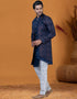 Italian Nawabi Indo Western Blue Indo Western Jacquard Silk Pant Close-up View