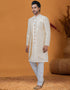 Italian Nawabi Indo Western Cream Indo Western Jacquard Silk Pant Close-up View