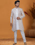 Italian Nawabi Indo Western Cream Indo Western Jacquard Silk Pant Close-up View