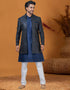 Italian Nawabi Indo Western Blakish Blue Green Indo Western Jacquard Silk Pant Front View