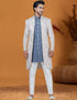 Italian Nawabi Indo Western Grayish creame Indo Western Jacquard Silk Pant Close-up View