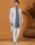 Italian Nawabi Indo Western Grayish creame Indo Western Jacquard Silk Pant Front View