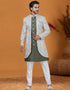 Italian Nawabi Indo Western Mendi Green Indo Western Jacquard Silk Pant Front View