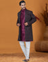 Italian Nawabi Indo Western Blackish Wine Indo Western Jacquard Silk Pant Close-up View