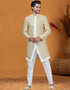 Italian Nawabi Indo Western Light Golden Indo Western Jacquard Silk Pant Close-up View