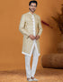 Italian Nawabi Indo Western Light Golden Indo Western Jacquard Silk Pant Front View