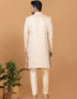 Italian Nawabi Indo Western Creamish golden Indo Western Jacquard Silk Pant Close-up View