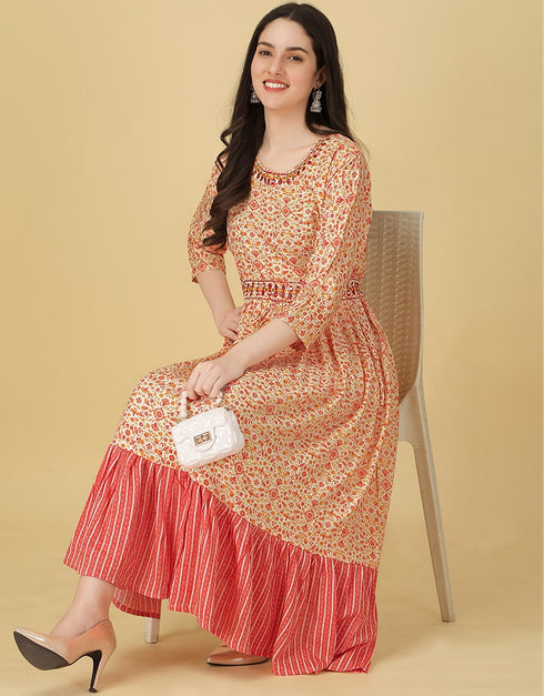 Carmine Pink Latest Designer Party Wear Readymade Rayon Gown Back View