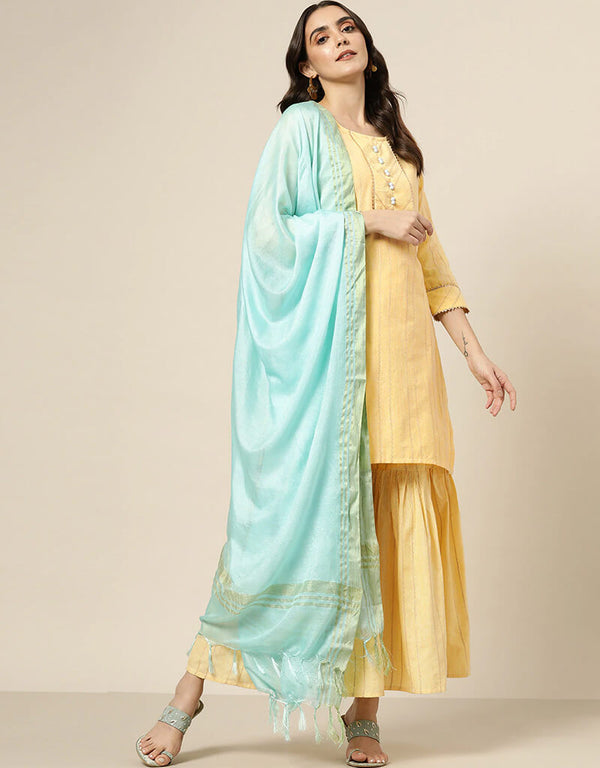 Yellow Cotton Blend Suit Sharara