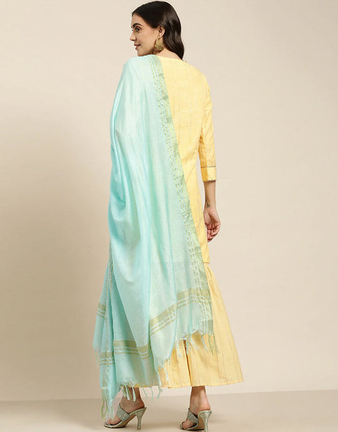 Yellow Cotton Blend Suit Sharara Closure View