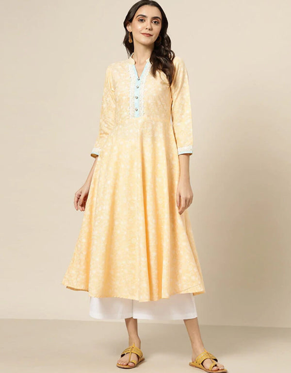 Yellow Cotton Blend Suit Anarkali