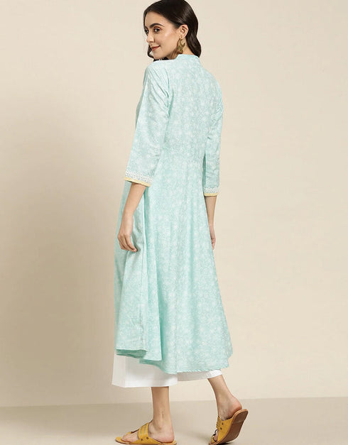 Blue Cotton Blend Suit Anarkali Closure View