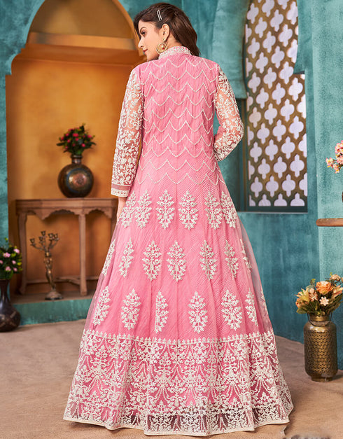 Pink Satin Anarkali Anarkali Closure View