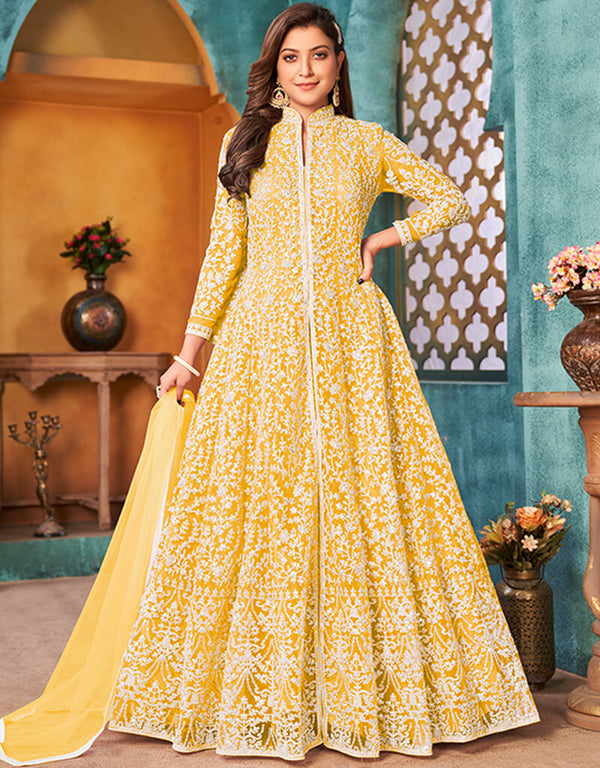 Yellow Satin Anarkali Anarkali