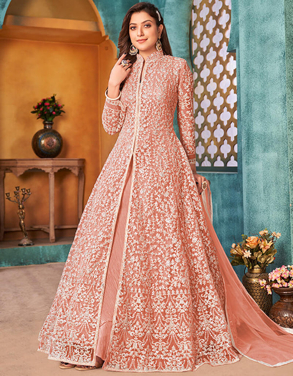 Peach Satin Anarkali Anarkali