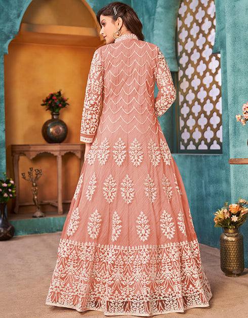 Peach Satin Anarkali Anarkali Closure View