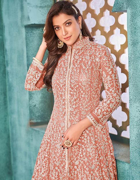 Peach Satin Anarkali Anarkali Back View