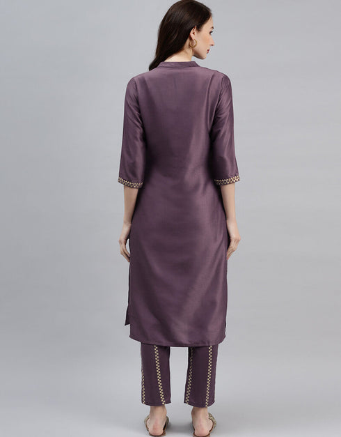 Purple Chinon Suit Pant Closure View