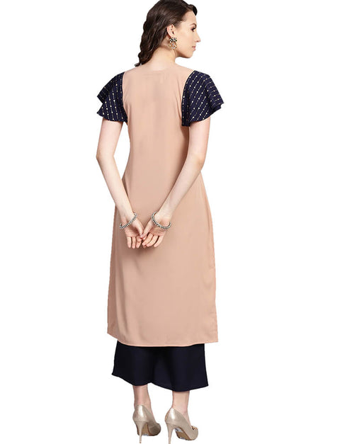 Beige Crepe Suit Palazzo Closure View