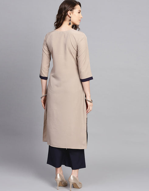 Beige Crepe Suit Palazzo Closure View