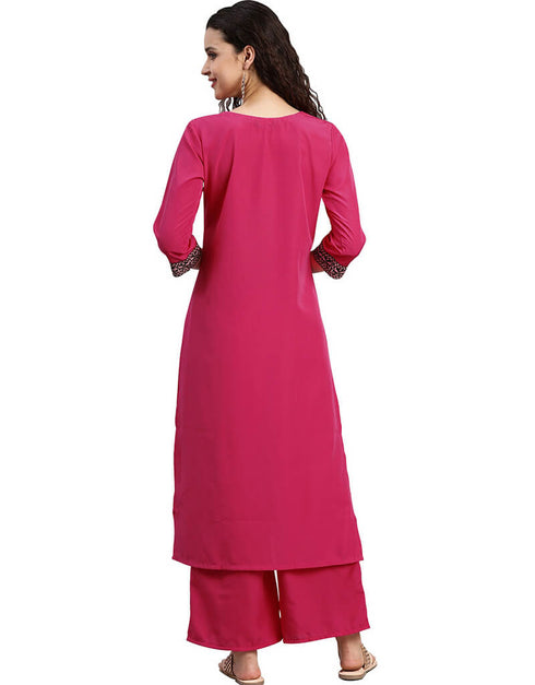 Pink Crepe Suit Palazzo Closure View