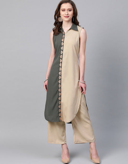 Grey Crepe Suit Palazzo