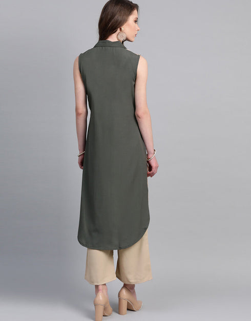 Grey Crepe Suit Palazzo Closure View