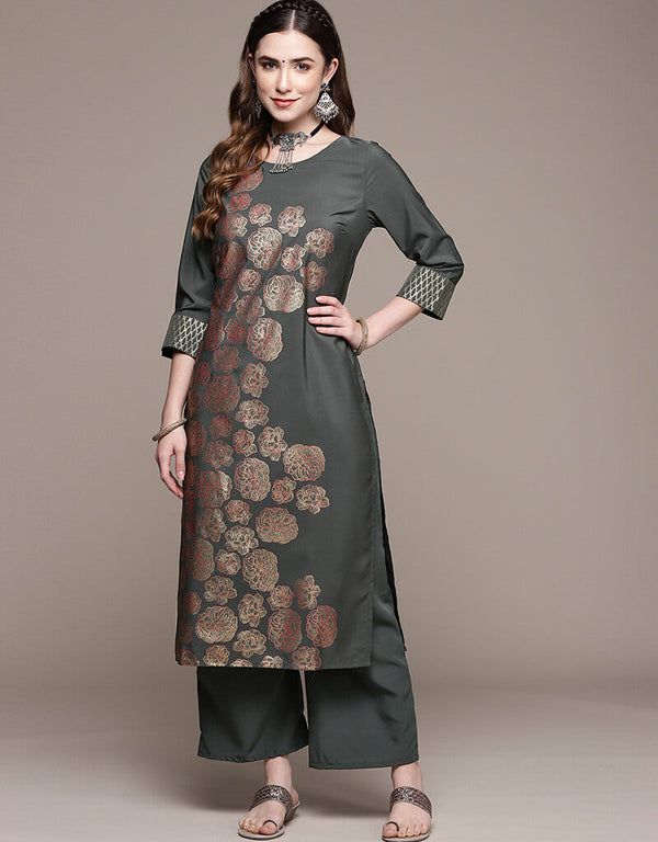 Dark Grey Crepe Suit Palazzo