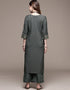 Dark Grey Crepe Suit Palazzo Closure View