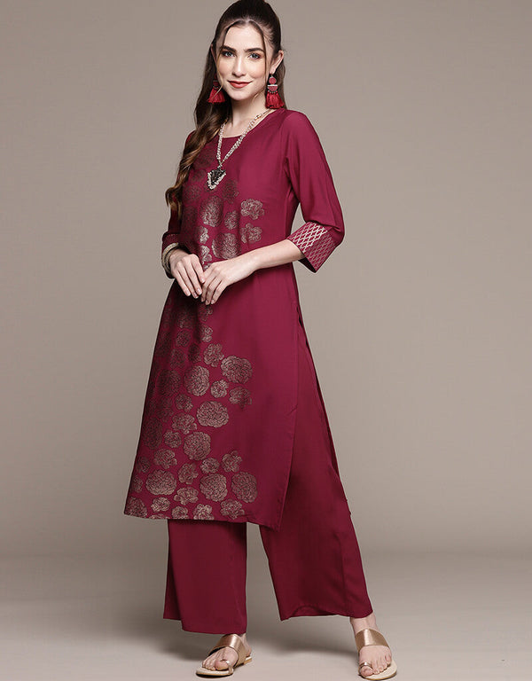Dark Pink Crepe Suit Palazzo