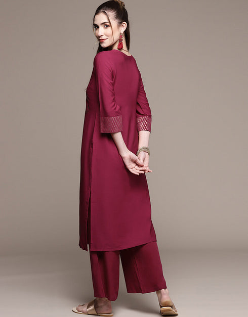 Dark Pink Crepe Suit Palazzo Closure View
