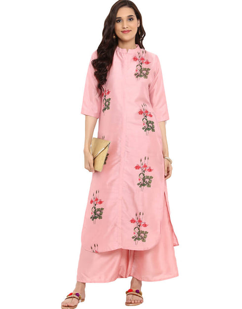 Baby Pink Poly Silk Suit Palazzo