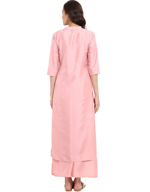 Baby Pink Poly Silk Suit Palazzo Closure View