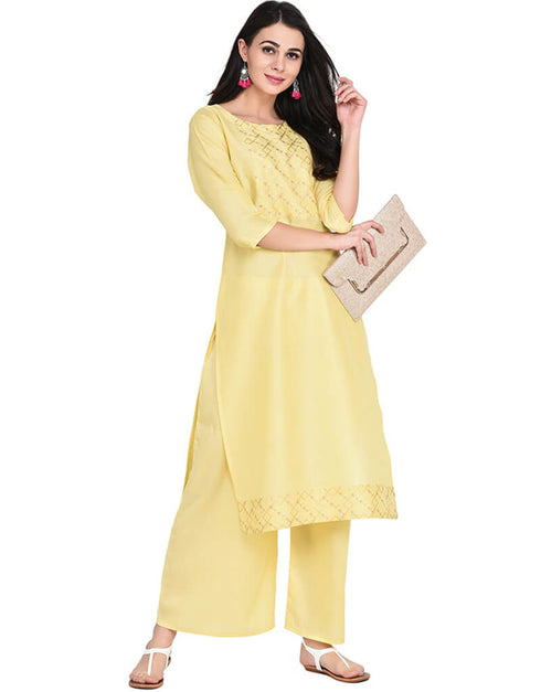 Yellow Poly Silk Suit Palazzo