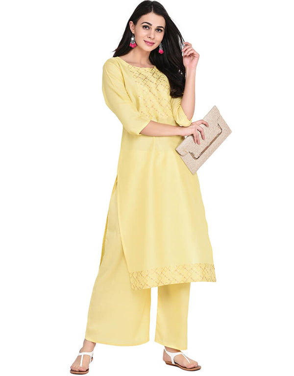 Yellow Poly Silk Suit Palazzo