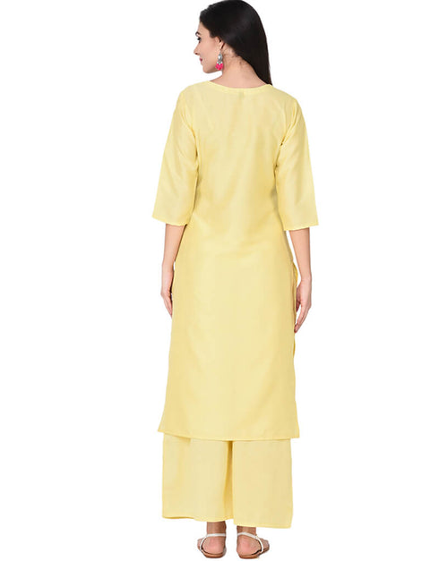 Yellow Poly Silk Suit Palazzo Closure View