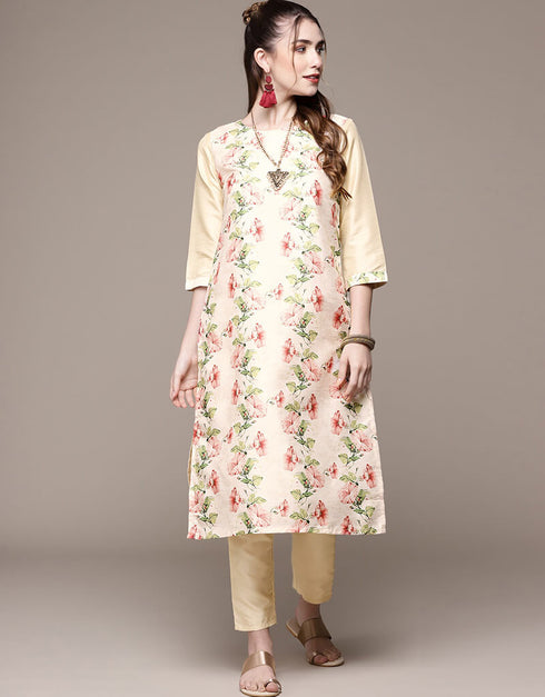 Cream Poly Silk Suit Pant