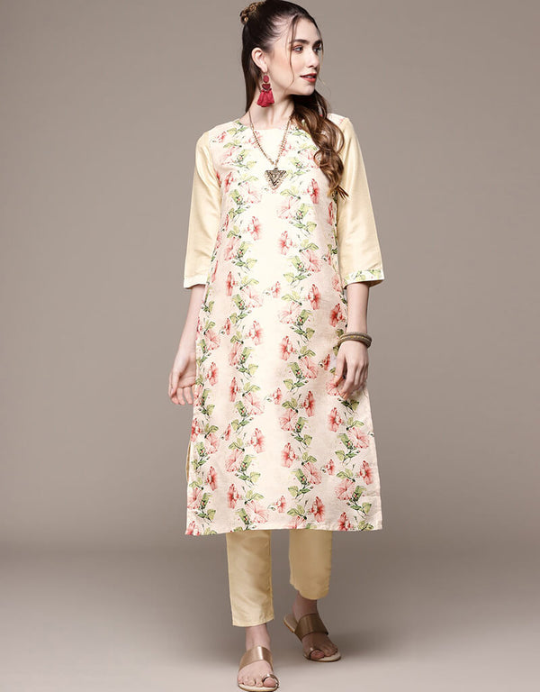 Cream Poly Silk Suit Pant